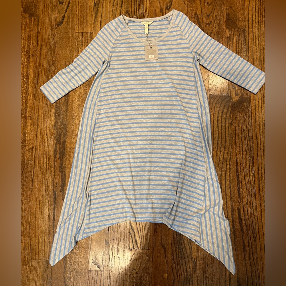 Matilda Jane Her Majesty Blue Gray Striped Dress Sz Medium